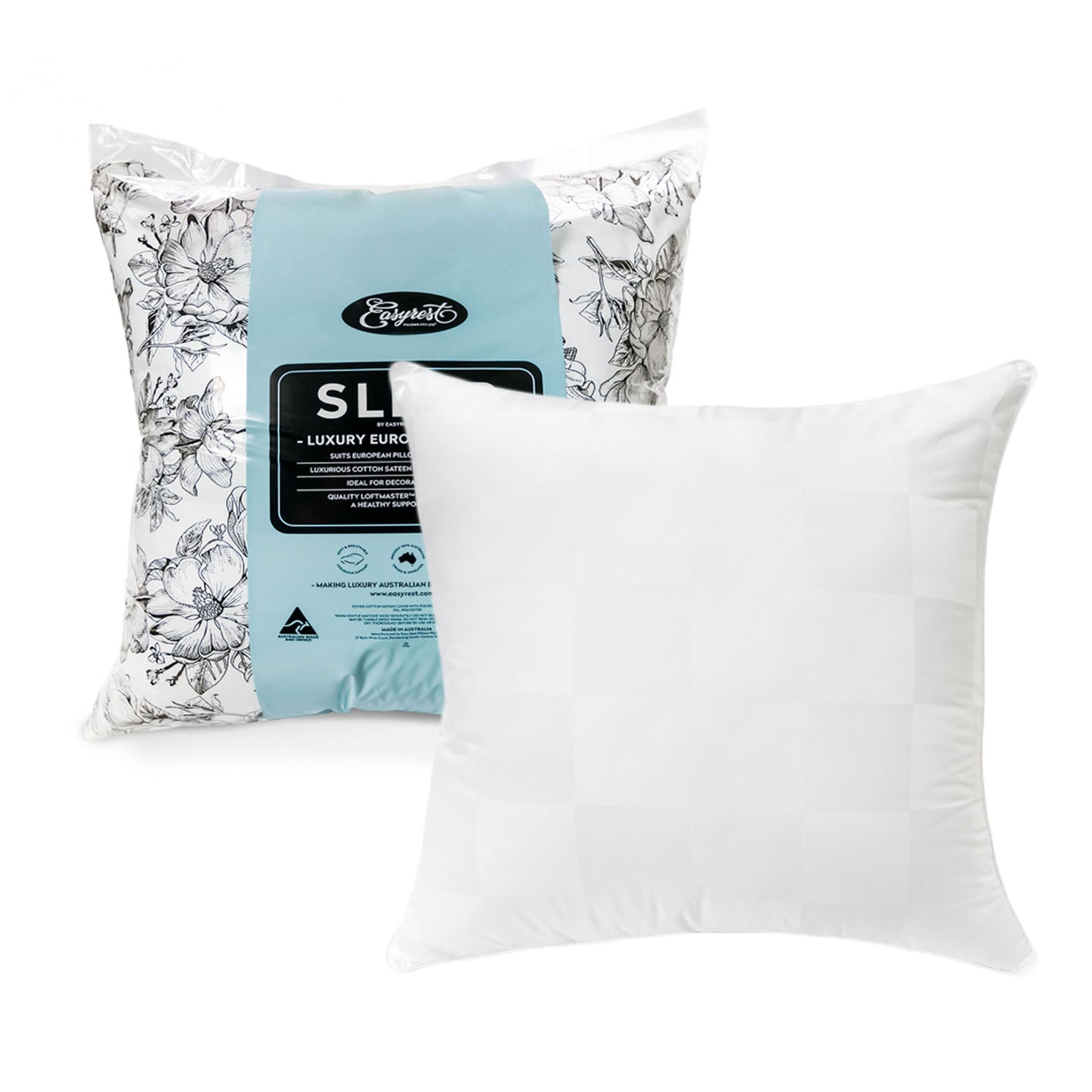 Easyrest Sleep Luxury European Firm Pillow 65 x 65 cm, Cotton Sateen, Medium Support