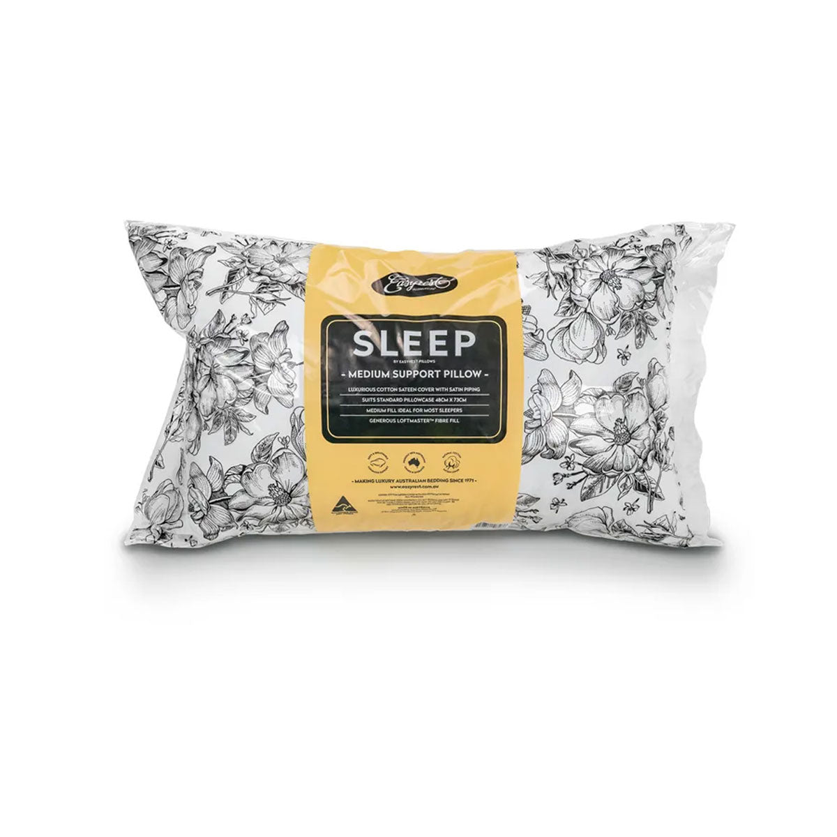 Easyrest Sleep Medium Support Pillow, Cotton Sateen, 48 x 73 cm, Made in Australia - SuperSaverAU - view 1
