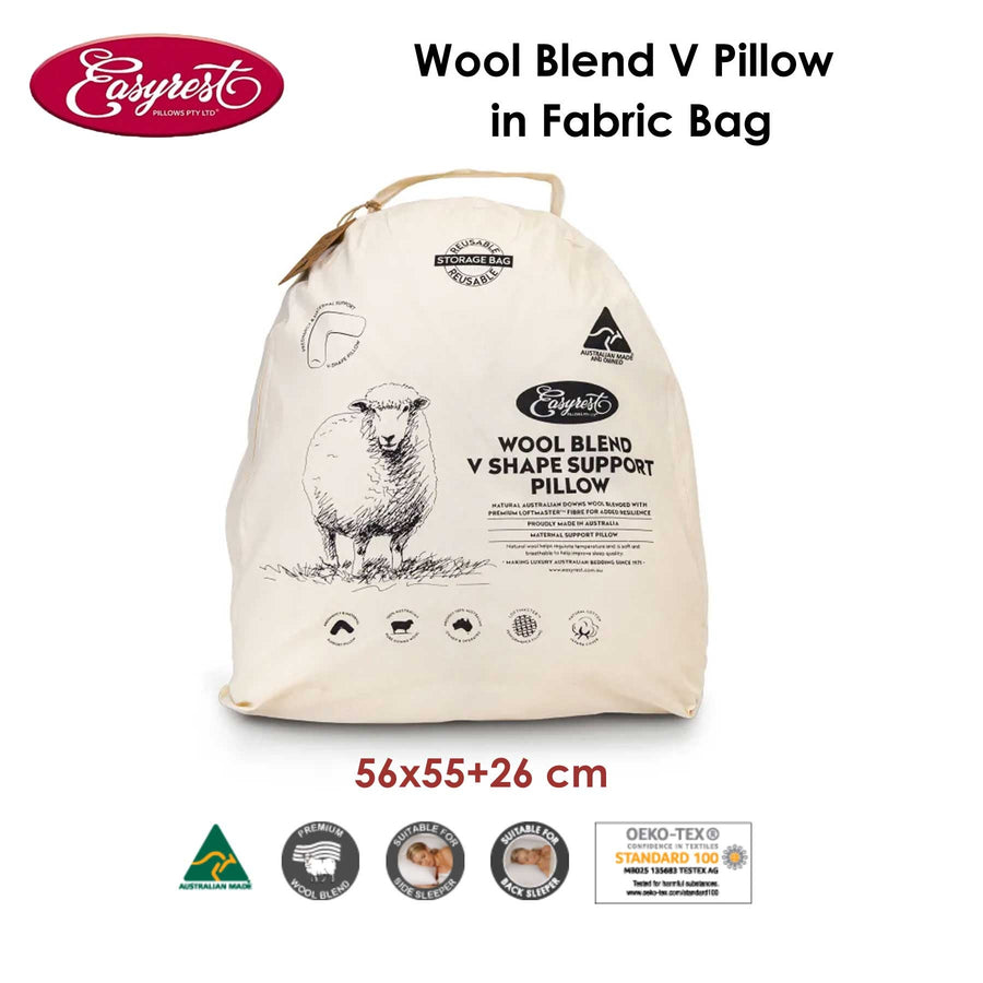 Easyrest Wool Blend V Pillow 56 x 55 + 26 cm - Australian Made, Cotton Cover - SuperSaverAU - view 1