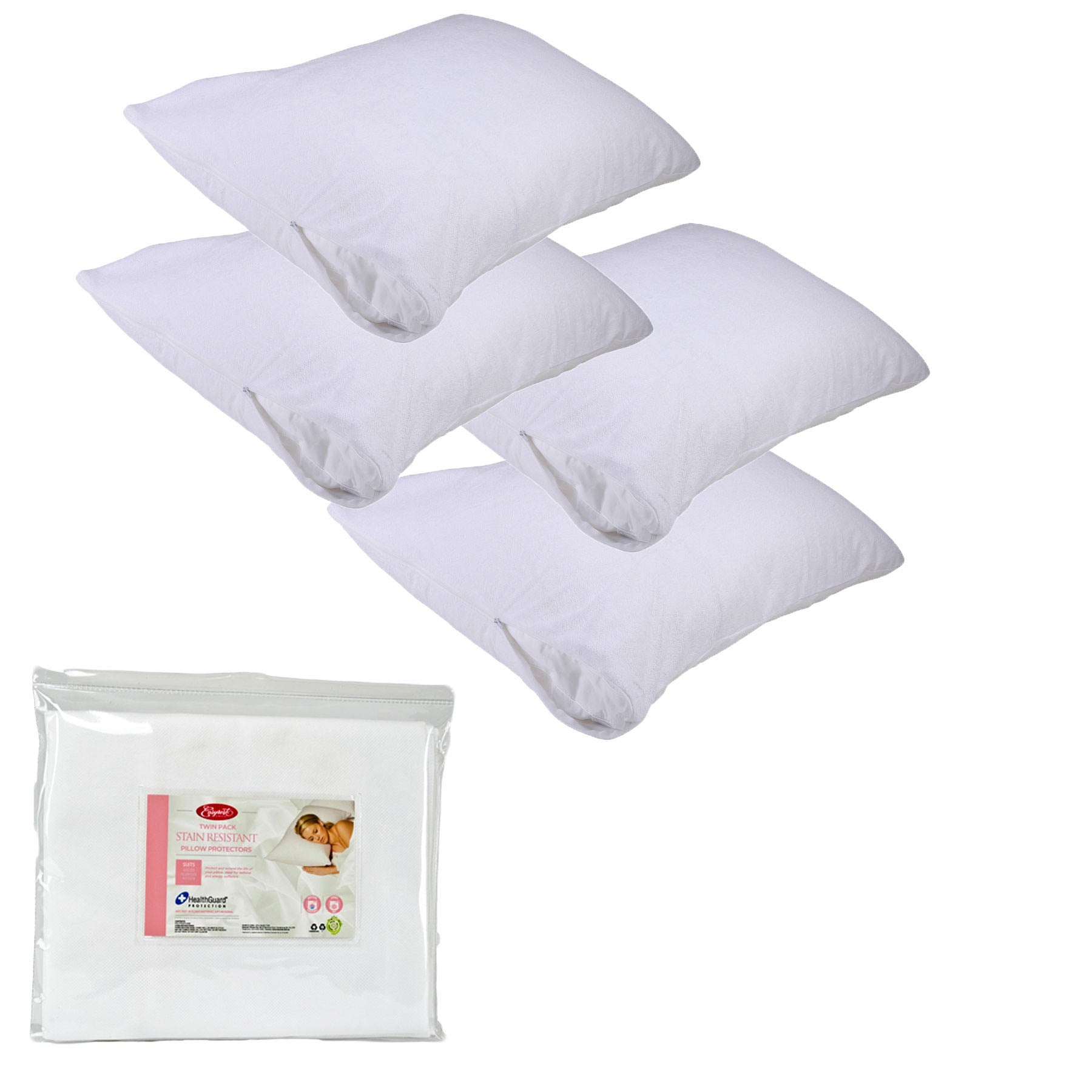 Easyrest Stain Resistant Pillow Protectors 4 Pack, 48 x 73cm, Non-Allergenic - SuperSaverAU - view 1