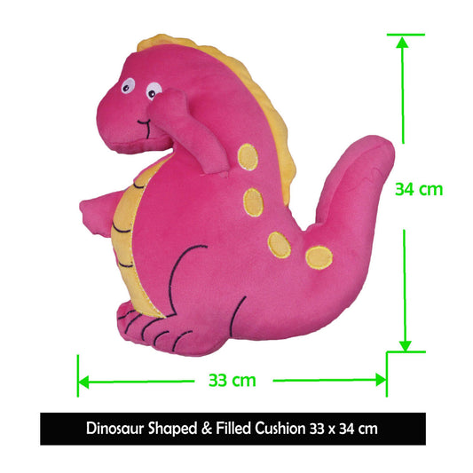 Dinosaur Pink Shaped Kids Filled Cushion - 34 x 33 cm, Embroidery Design