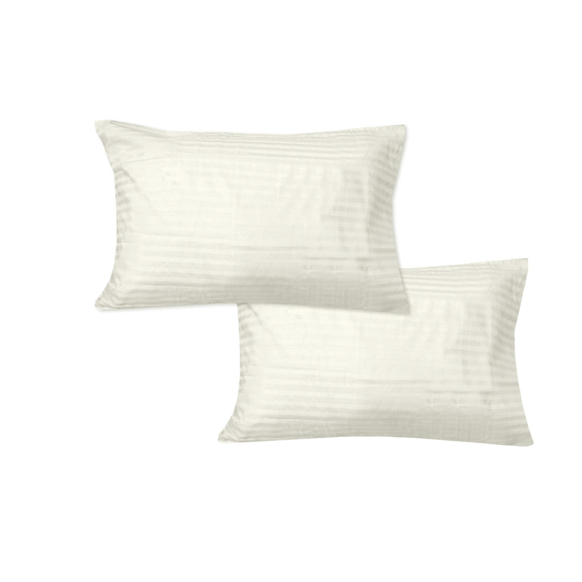 600TC Cotton Sateen Wide Self Striped Standard Pillowcases 48 x 74 cm - Cream - SuperSaverAU - view 1