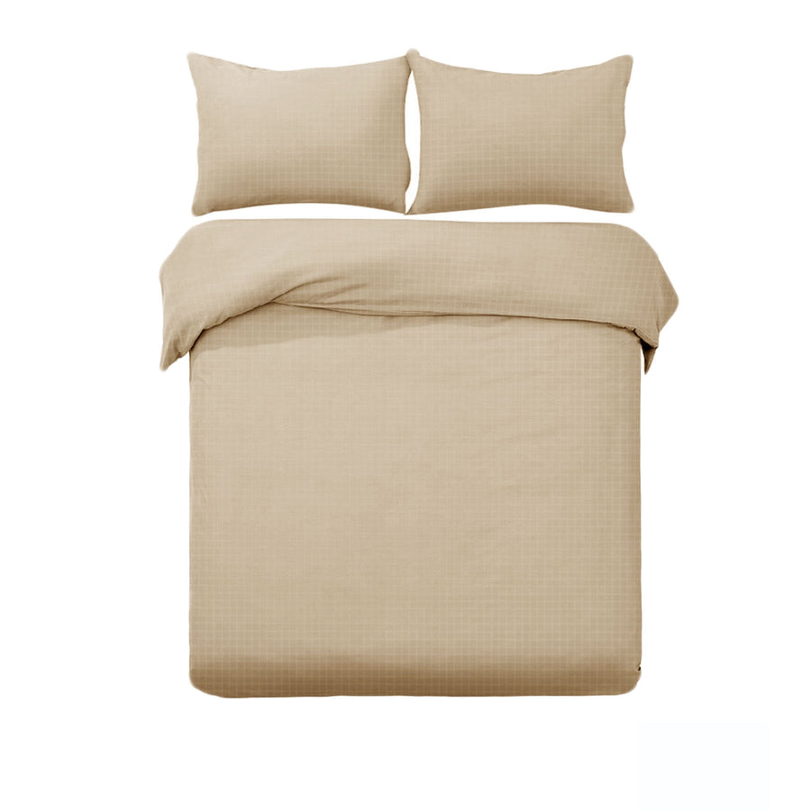 Designer Selection Ascot Embossed Microfiber Quilt Cover Set Latte Queen - SuperSaverAU - view 1