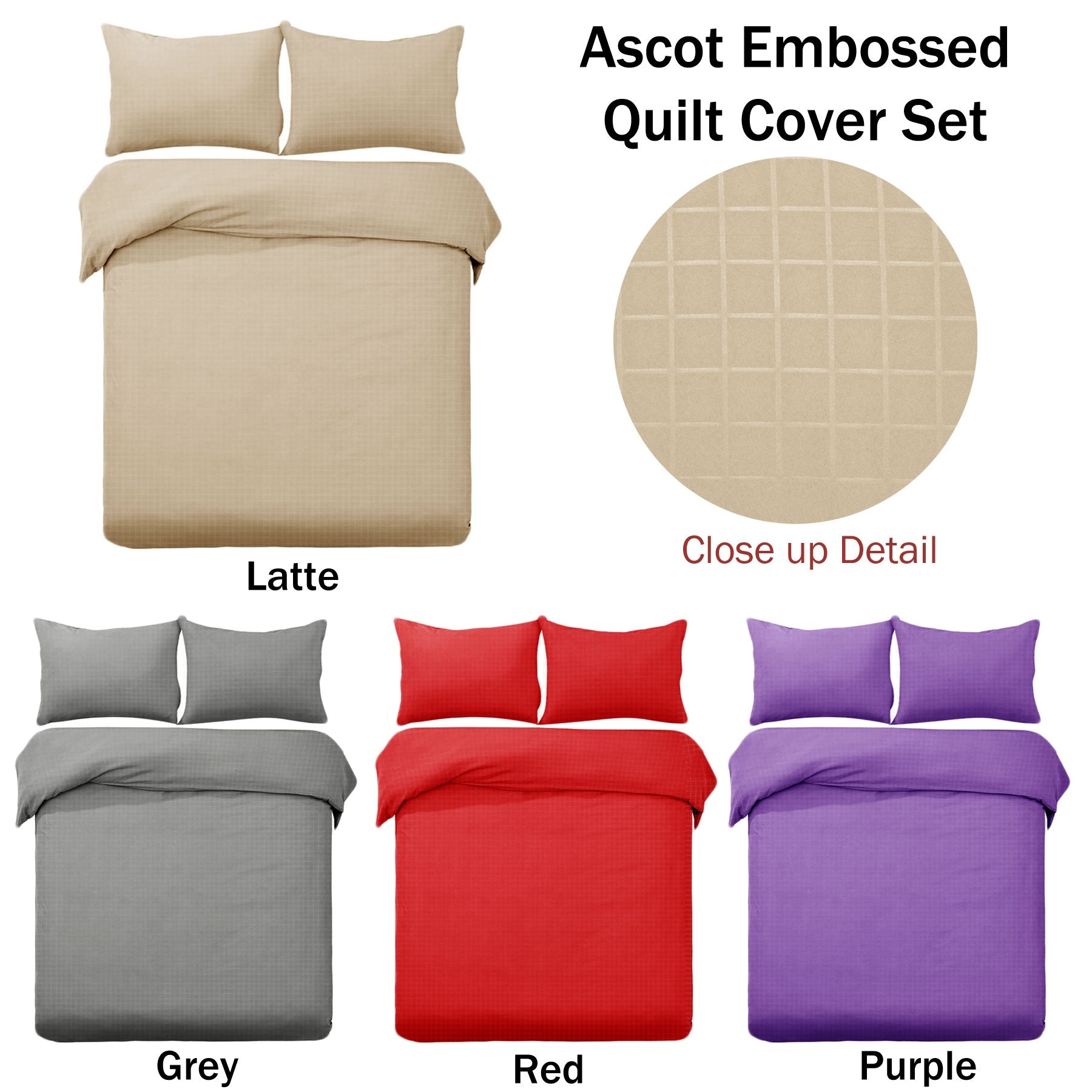 Designer Selection Ascot Embossed Microfiber Quilt Cover Set Latte Queen - SuperSaverAU - view 2
