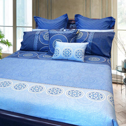 Hotel Living Bazaar Quilt Cover Set - Blue - King - 100% Cotton, Machine Washable - SuperSaverAU - view 1