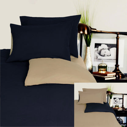 Hotel Living Reversible 100% Cotton Jersey Quilt Cover Set Black / Latte - QUEEN
