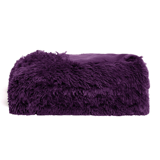 Hotel Living Long Hair Faux Fur Throw Rug 130x160 cm - Purple, Soft & Cuddly