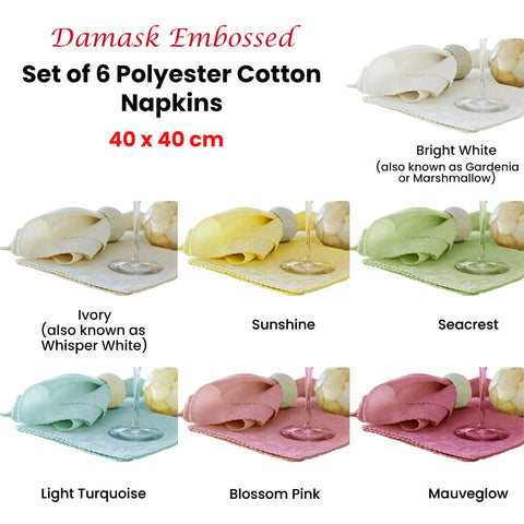 Hoydu Set of 6 Damask Embossed Polyester Cotton Napkins 40 x 40cm - Mauveglow - SuperSaverAU - view 1