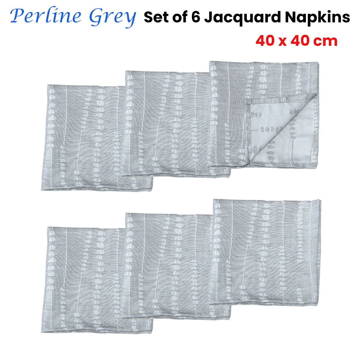 Set of 6 Perline Grey Jacquard Napkins 40cm x 40cm - Elegant Polyester Design - SuperSaverAU - view 2