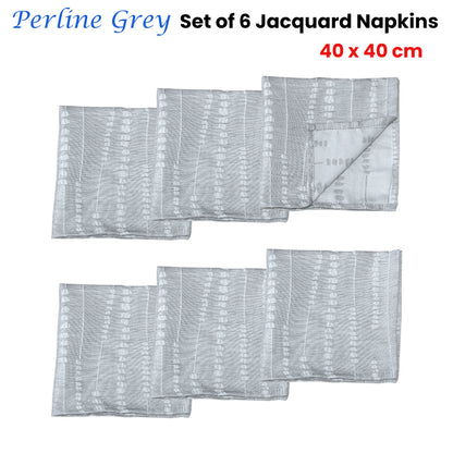 Set of 6 Perline Grey Jacquard Napkins 40cm x 40cm - Elegant Polyester Design