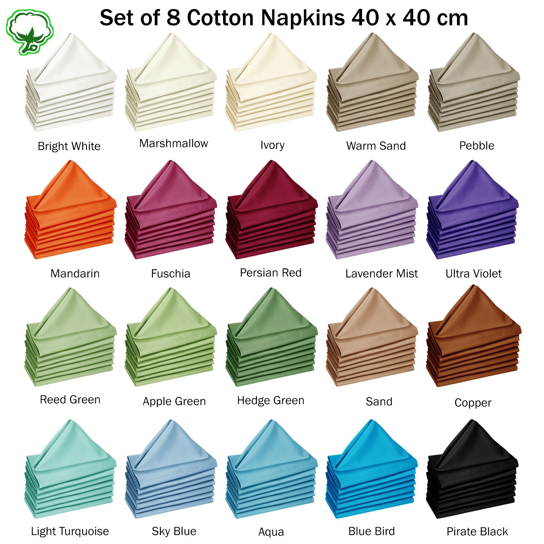 Hoydu Set of 8 Cotton or Poly Cotton Napkins 40 x 40 cm - Solid Colour Design - SuperSaverAU - view 1