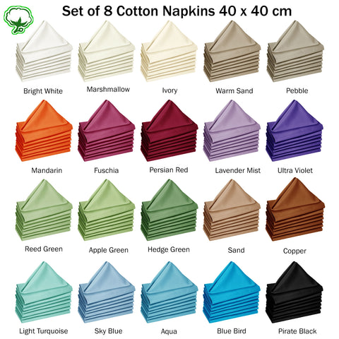 Hoydu Set of 8 Cotton or Poly Cotton Napkins 40 x 40 cm - Solid Colour Design - SuperSaverAU - view 1