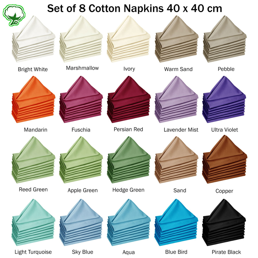 Hoydu Set of 8 Cotton or Poly Cotton Napkins 40 x 40 cm - Solid Colour Design - SuperSaverAU - view 1