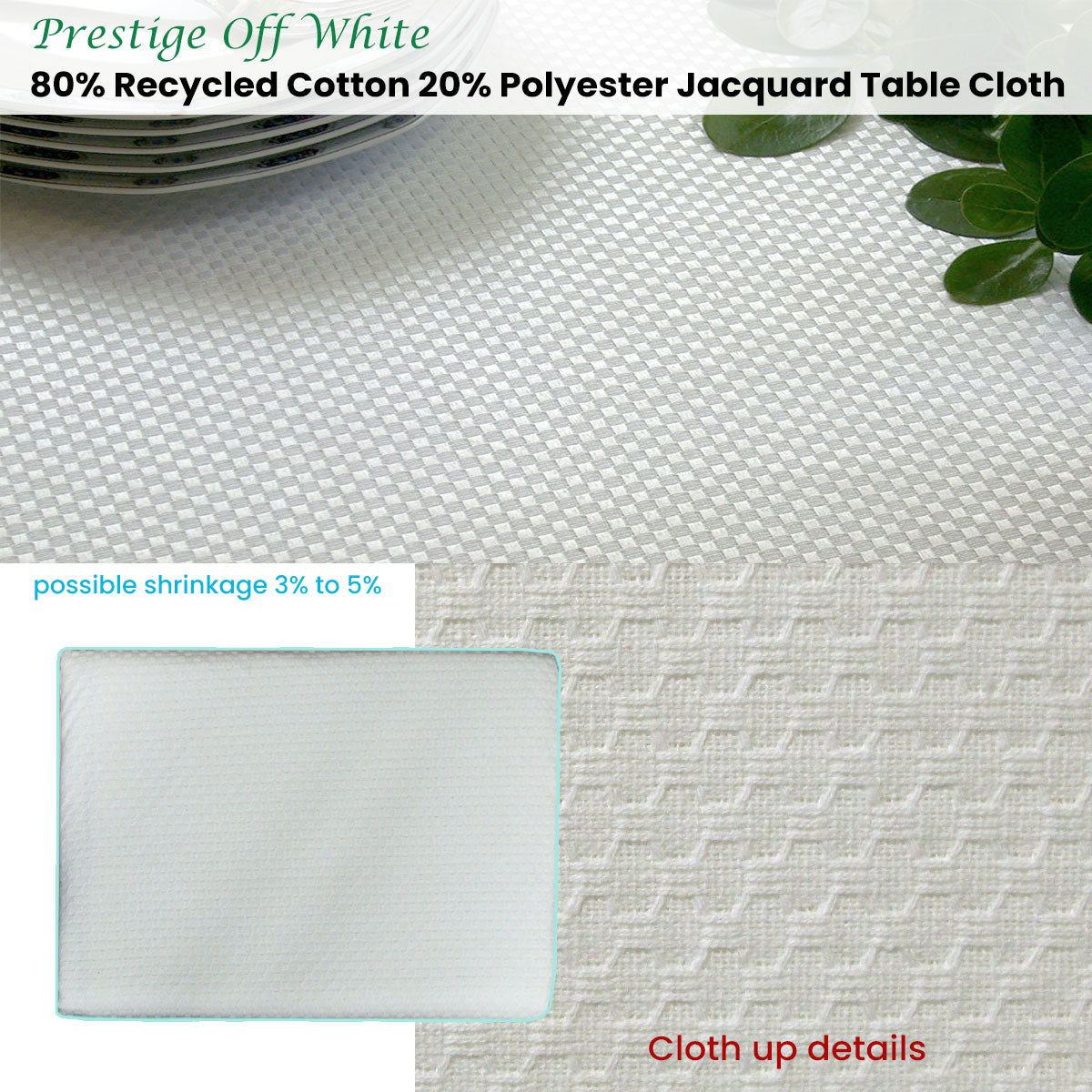 Invitation Prestige Cotton Rich Jacquard Tablecloth - Off White, 160 x 270cm