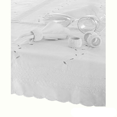 Embroidered Tablecloth - 150x225cm Oblong - Easy Care, Scallop Edging, White - SuperSaverAU - view 1