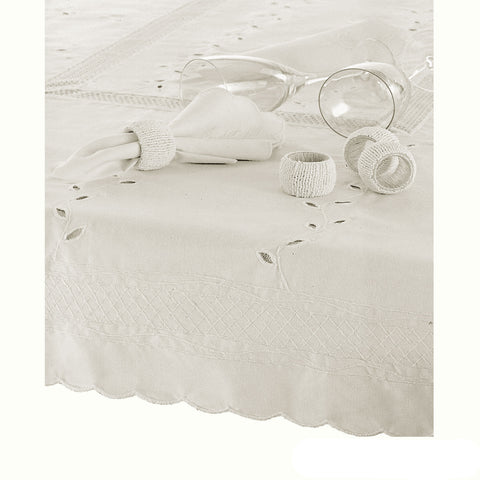 Embroidered Tablecloth 170x360cm Oblong Marshmallow with Scallop Edging - SuperSaverAU - view 1