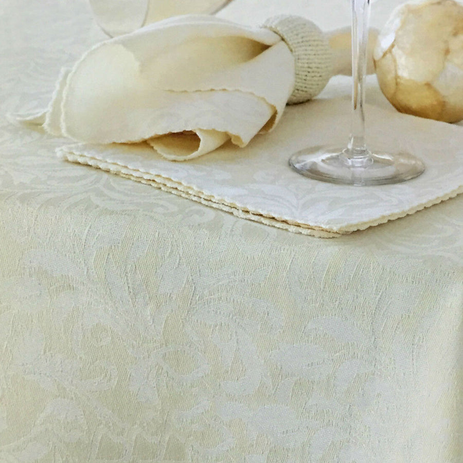 Hoydu Damask Embossed Polyester Cotton Tablecloth 180 cm Round Ivory - SuperSaverAU - view 1