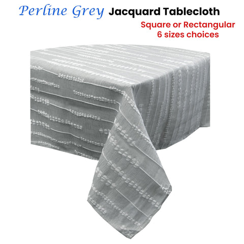 Perline Grey Jacquard Polyester Tablecloth 160 x 270cm - Elegant Oblong Design - SuperSaverAU - view 1