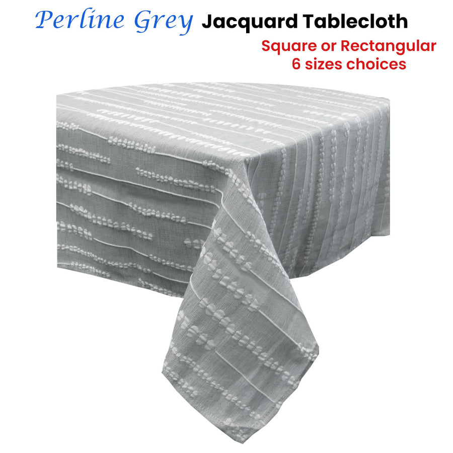 Perline Grey Jacquard Polyester Tablecloth 160 x 270cm - Elegant Oblong Design - SuperSaverAU - view 1