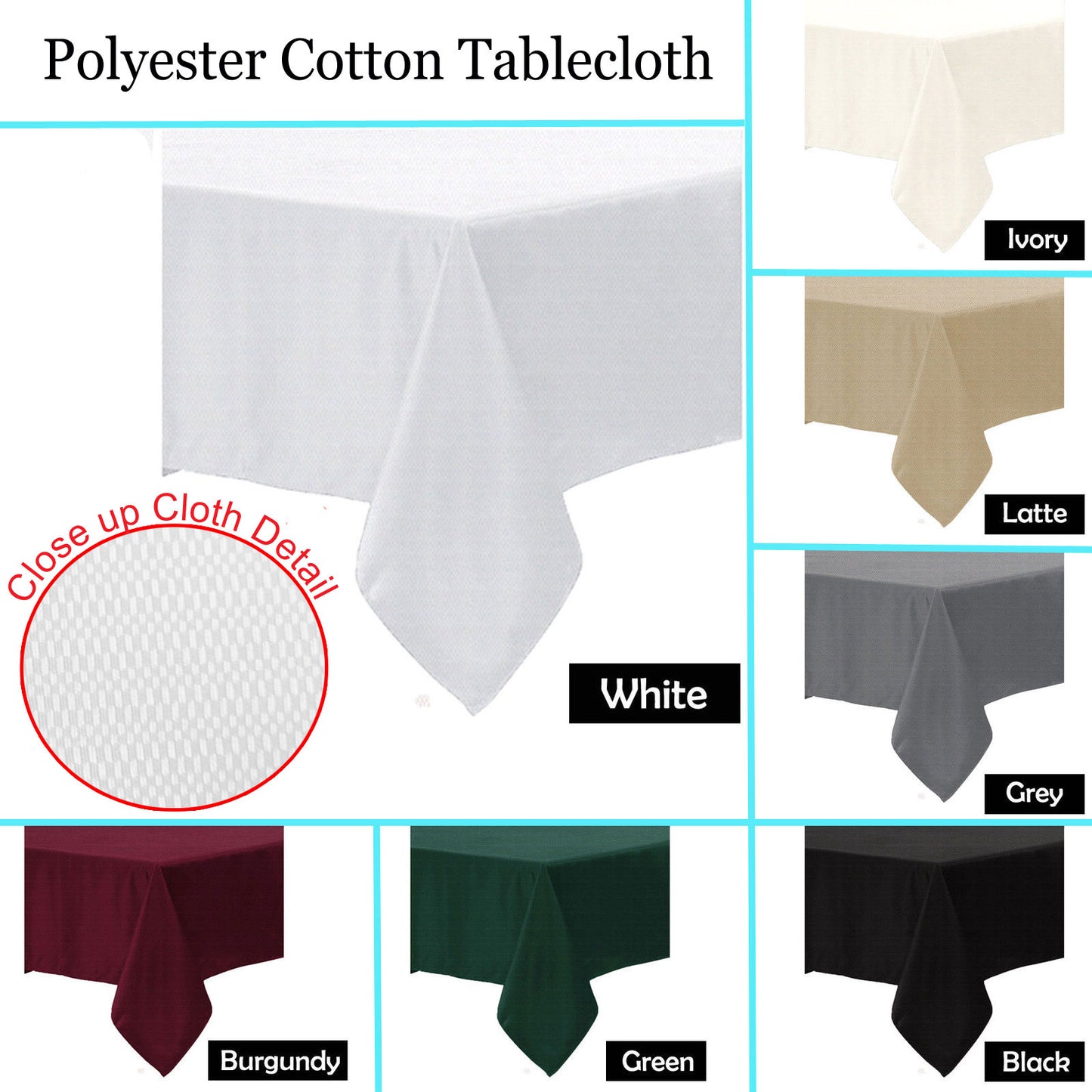 Polyester Cotton Tablecloth Ivory 180 x 180 cm - Solid Color Design