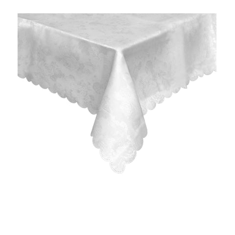 White Rose Jacquard Table Cloth 150 x 220 cm - Stain Resistant for 6 Seaters - SuperSaverAU - view 1