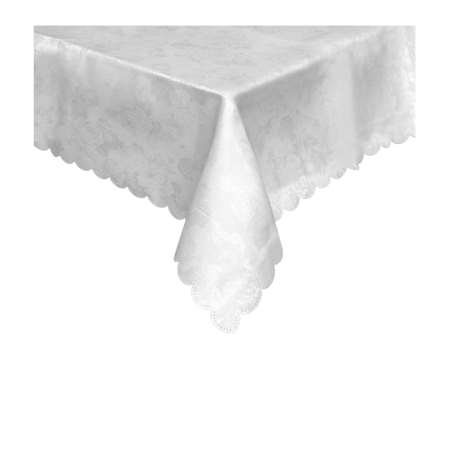 White Rose Jacquard Table Cloth 150 x 220 cm - Stain Resistant for 6 Seaters - SuperSaverAU - view 1
