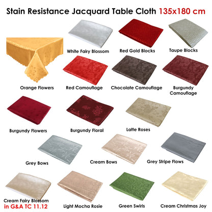 Jacquard Table Cloth Roses Latte 135 x 180 cm, Stain Resistant, Oblong
