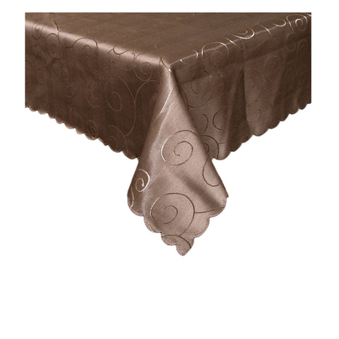 Jacquard Table Cloth Swirls Chocolate 180cm Round - Stain Resistant for 4-6 Seaters - SuperSaverAU - view 1