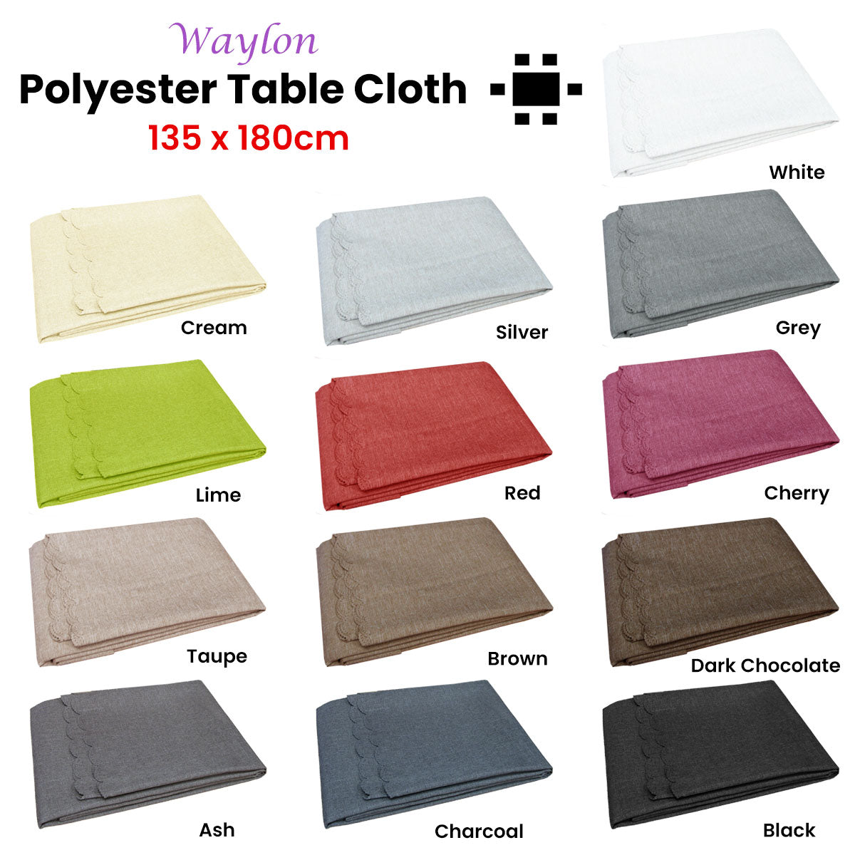 Waylon Damask Tablecloth 135 x 180cm Cream - Solid Colour, Easy Care Polyester - SuperSaverAU - view 1