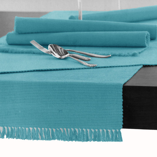 Hoydu Cotton Ribbed Table Runner 45cm x 150cm - AQUA, Machine Washable