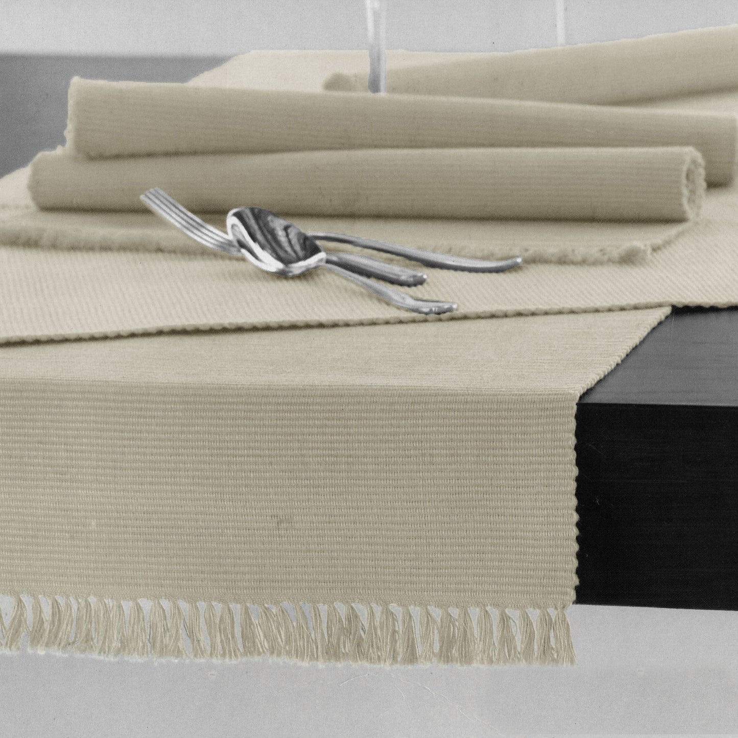 Hoydu Cotton Ribbed Table Runner 45cm x 150cm - Machine Washable, Pebble