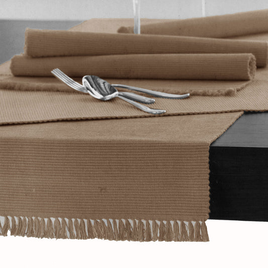 Hoydu Cotton Ribbed Table Runner 45cm x 150cm - Machine Washable, Sand
