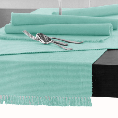Hoydu Cotton Ribbed Table Runner 45cm x 200cm - Light Turquoise, Machine Washable - SuperSaverAU - view 1