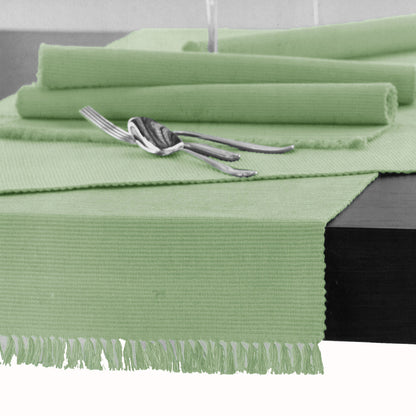 Hoydu Cotton Ribbed Table Runner 45cm x 200cm - Reed Green, Machine Washable