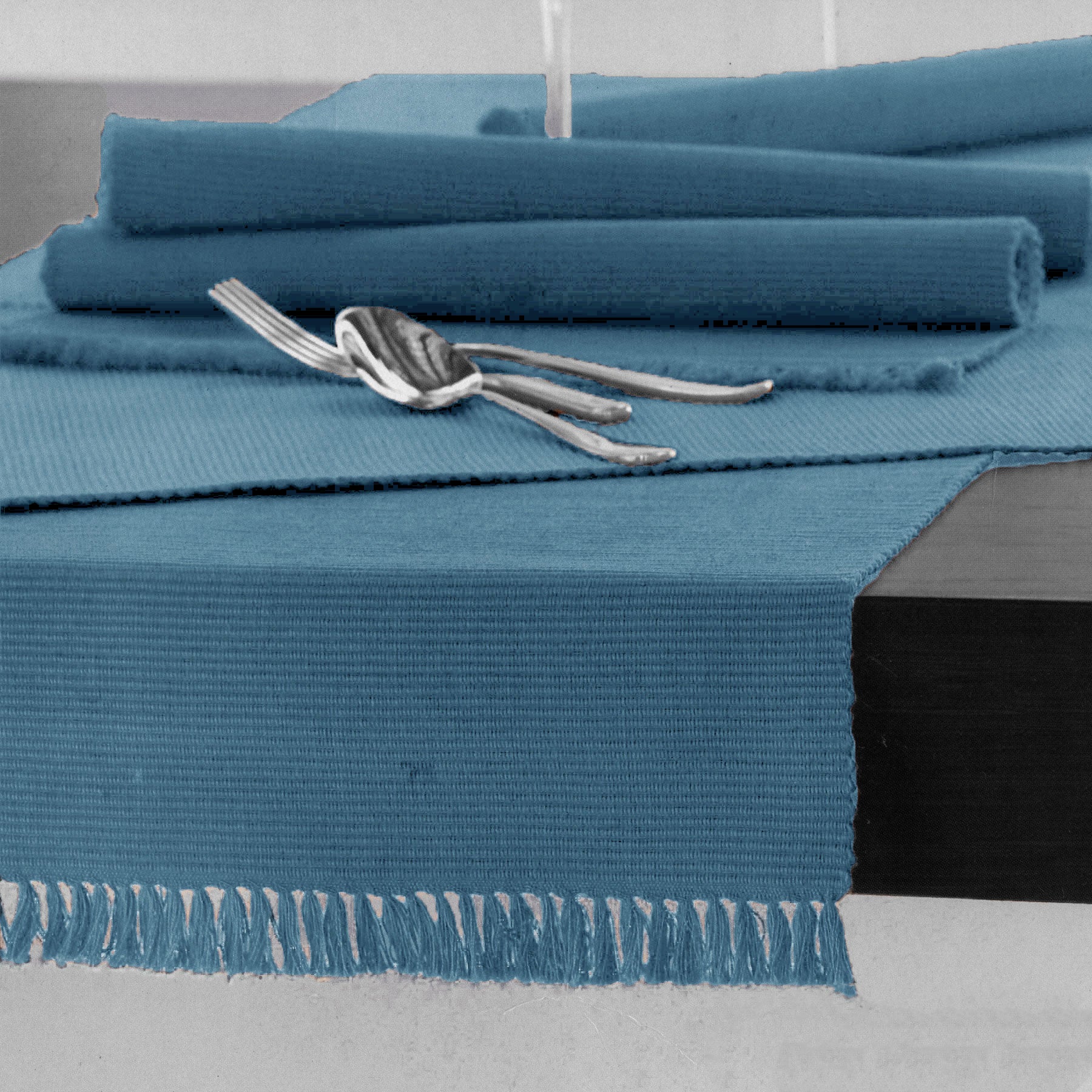 100% Cotton Ribbed Table Runner Dusk Blue 45 x 150cm - Machine Washable - SuperSaverAU - view 1