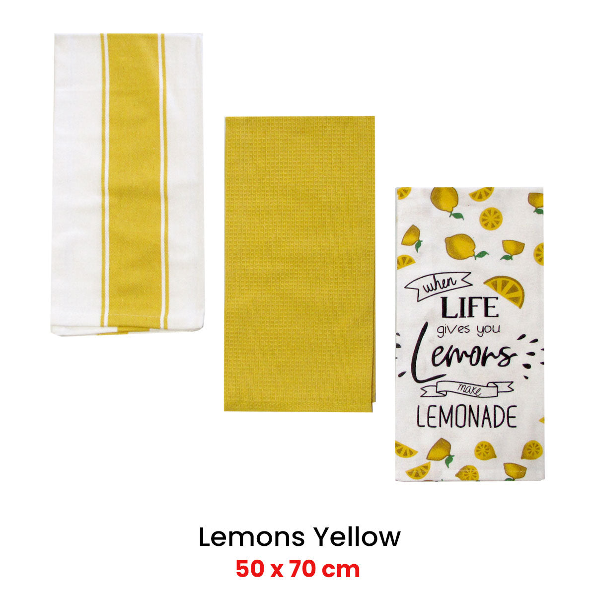 Home Oasis Printed Cotton Rich Tea Towels - Lemon Yellow, 3 Pack