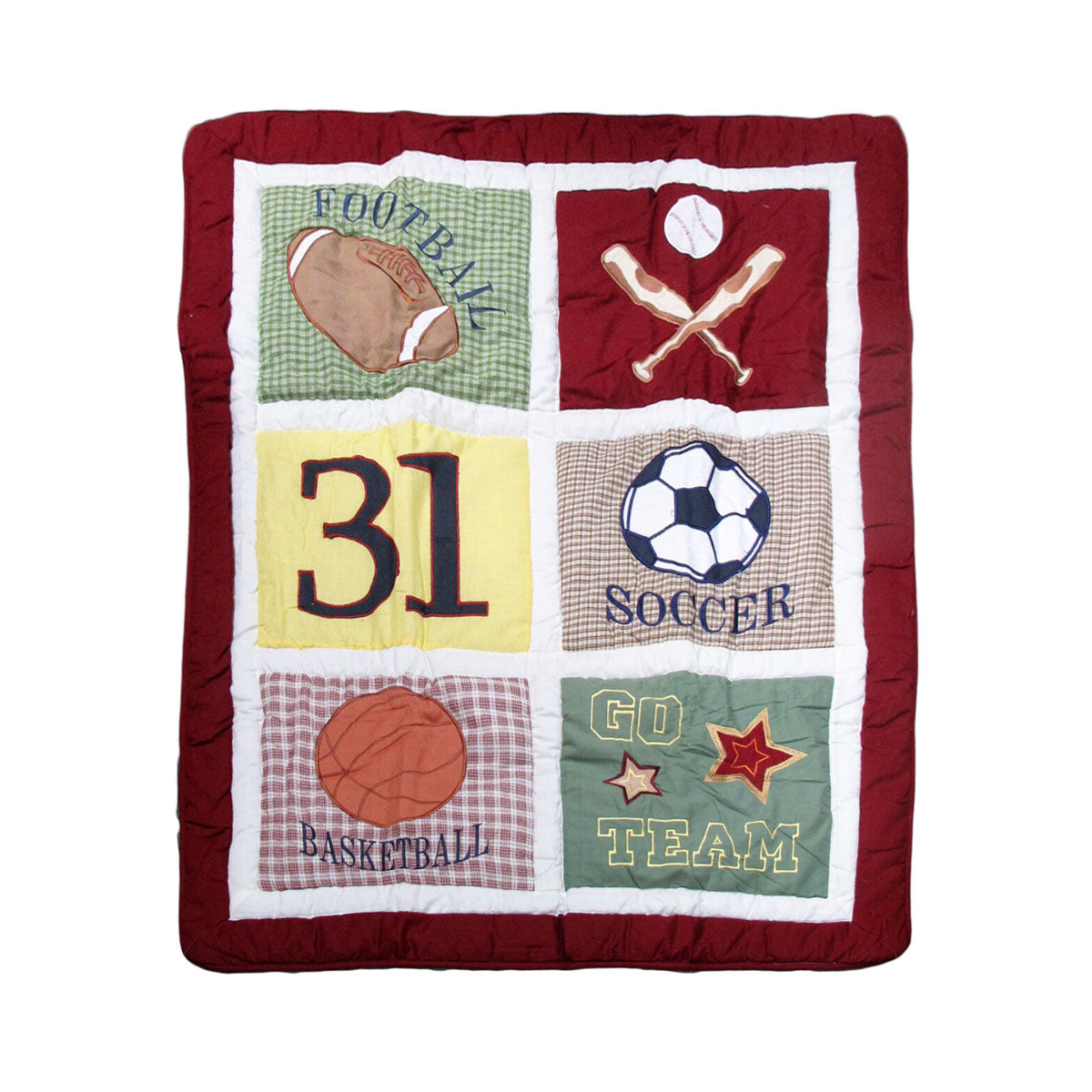 Sports Embroidered Nursery Baby Blanket/Coverlet 91 x 114 cm - Cotton, Machine Washable - SuperSaverAU - view 1