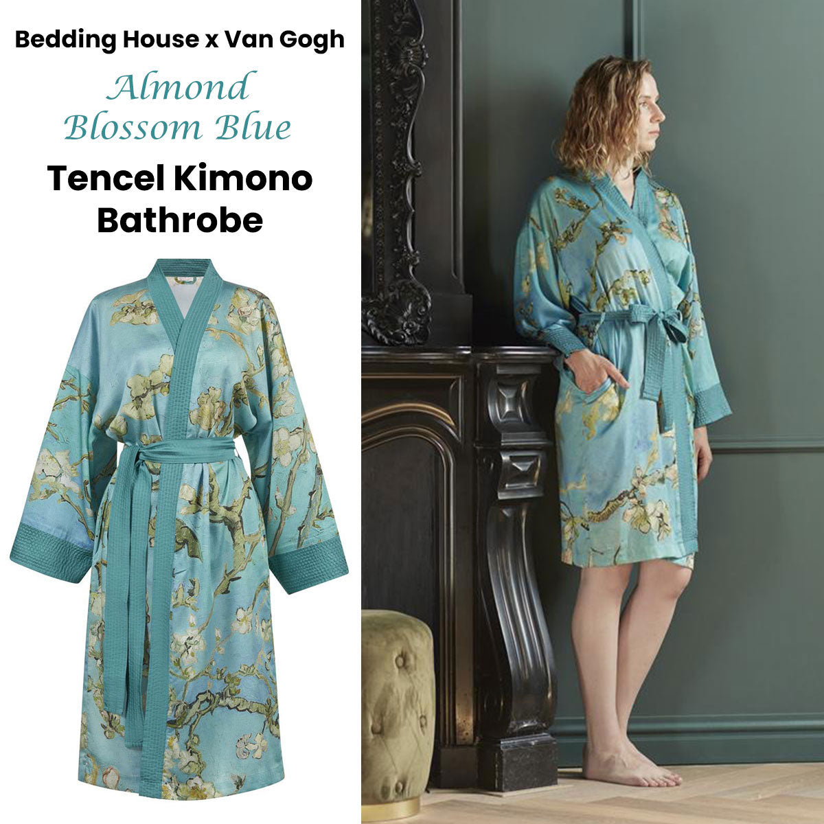 Bedding House Almond Blossom Blue Kimono Bath Robe Large/Extra Large - SuperSaverAU - view 1