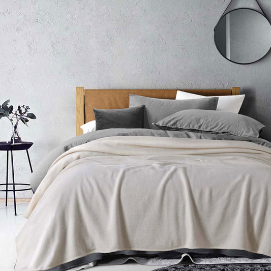 Laconia 400GSM Premium Australian Pure Wool Blanket Natural Queen - Hypoallergenic, Machine Washable