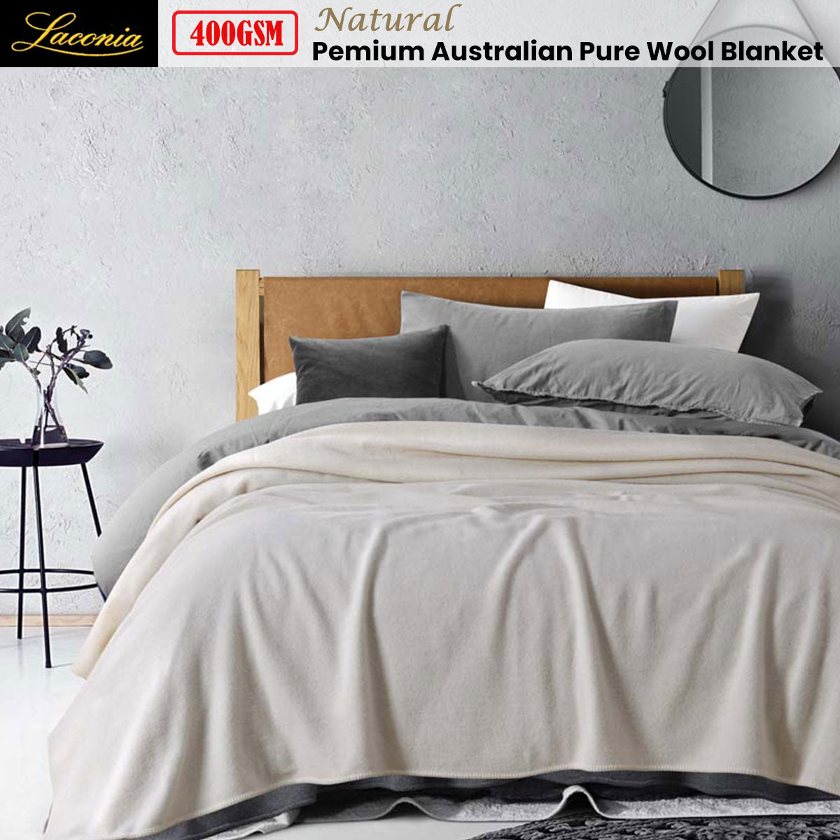 Laconia 400GSM Premium Australian Pure Wool Blanket Natural Queen - Hypoallergenic, Machine Washable - SuperSaverAU - view 2