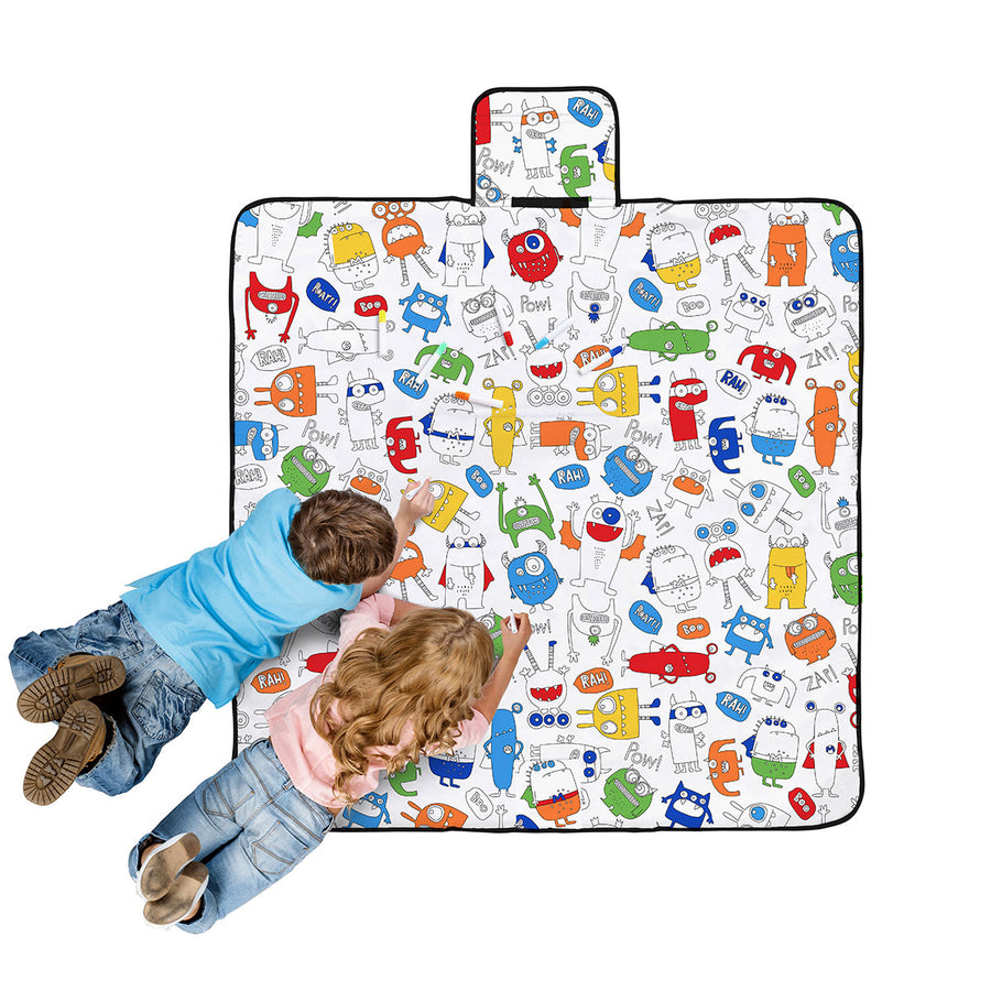 Happy Kids Monster Squad Colour Me In Picnic Blanket 125 x 125 cm with Markers - SuperSaverAU - view 1