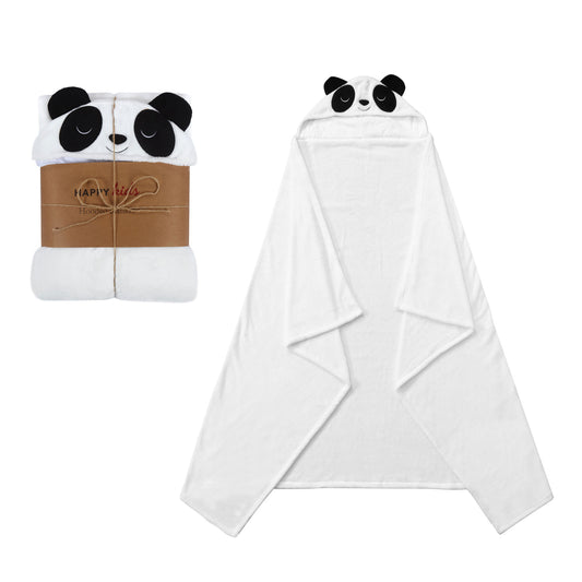 Happy Kids Panda Hooded Blanket 130 x 180 cm - Fuzzy Coral Fleece Design