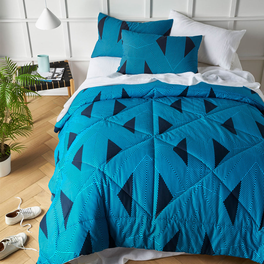 Accessorize Aster Washed Cotton Comforter Set Queen - Quilted Geometric Design - SuperSaverAU - view 1