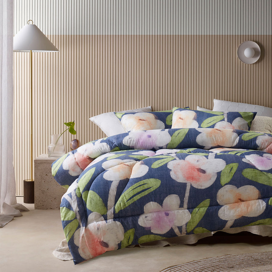 Accessorize Bella Floral Comforter Set with Cotton Cover - Blue, King
