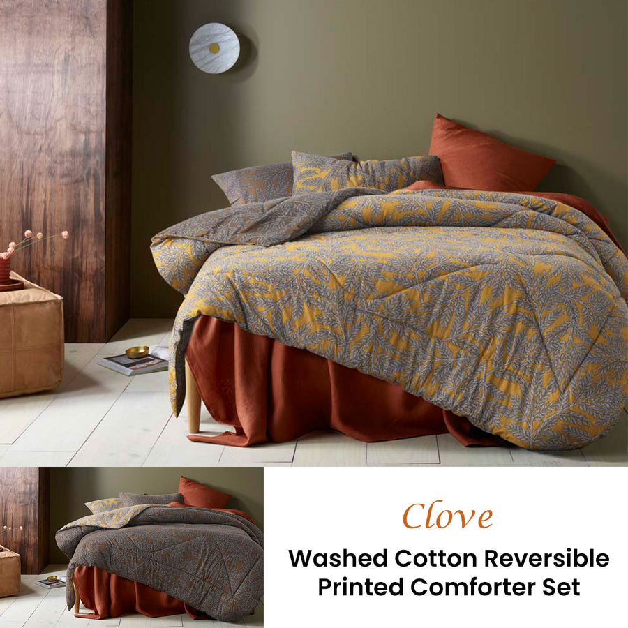 Accessorize Clove Washed Cotton Printed Reversible Comforter Set King - Foliage Print, 100% Cotton - SuperSaverAU - view 1