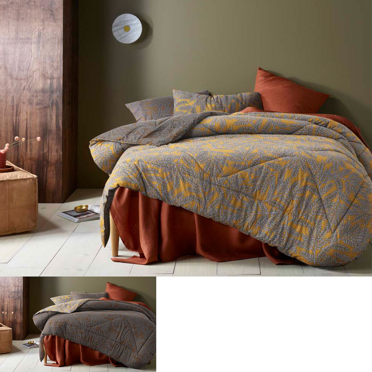 Accessorize Clove Washed Cotton Printed Reversible Comforter Set Queen - Mustard, Grey, Brown, Silver - SuperSaverAU - view 1