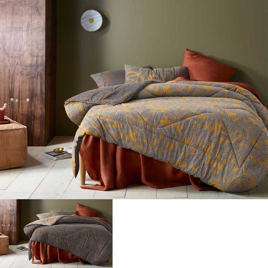 Accessorize Clove Washed Cotton Printed Reversible Comforter Set Queen - Mustard, Grey, Brown, Silver - SuperSaverAU - view 1