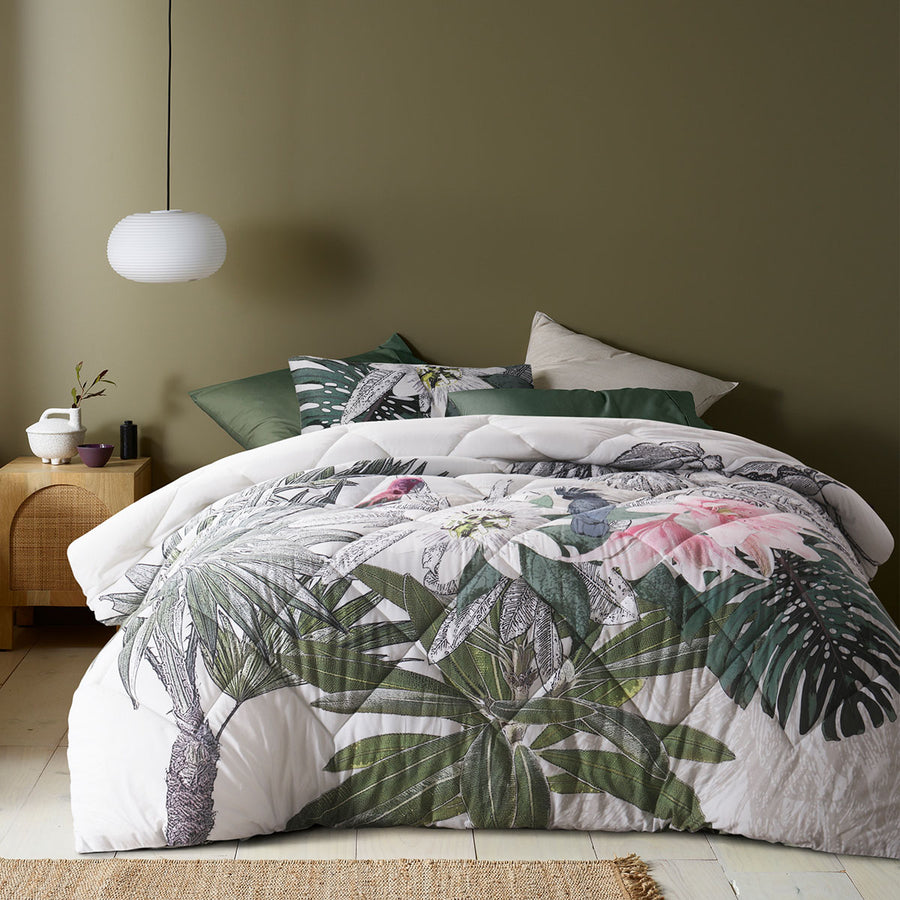 Accessorize Curiosity Washed Cotton Printed 3 Piece Comforter Set Queen - Palm Leaves Design - SuperSaverAU - view 1
