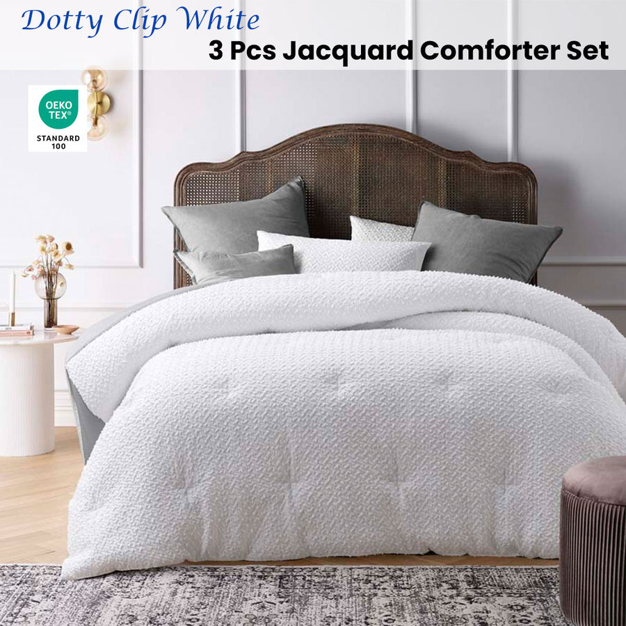 Accessorize Dotty Clip White 3 Piece Jacquard Comforter Set Queen - Clipped Dot Design - SuperSaverAU - view 1