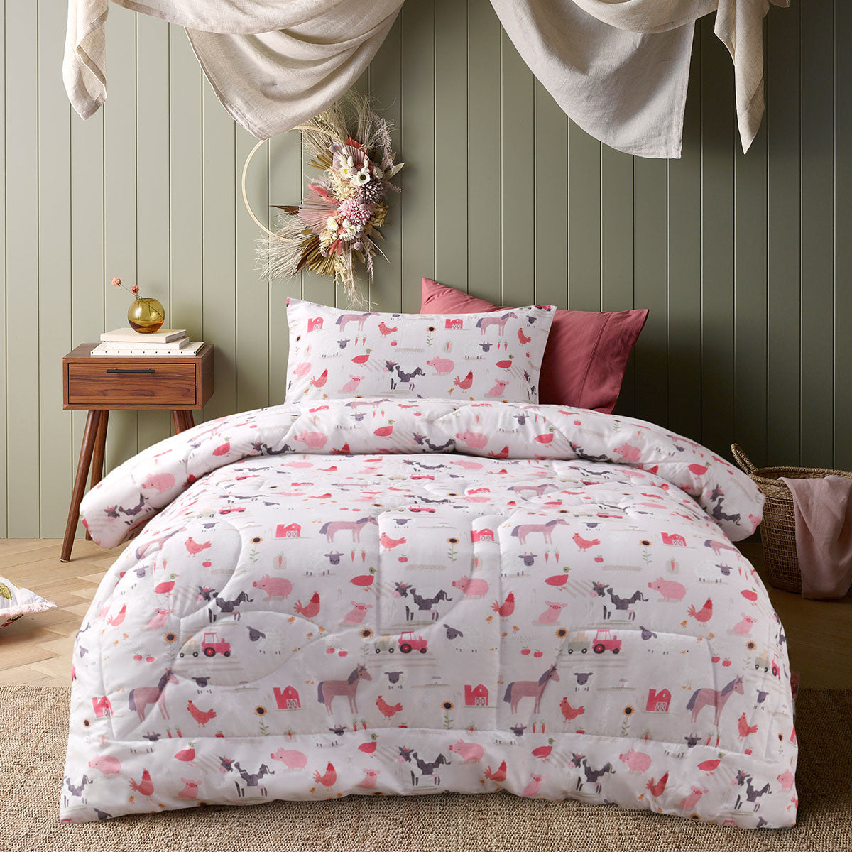 Happy Kids Farmyard Friends 2 Piece Washed Cotton Comforter Set Single - SuperSaverAU - view 1